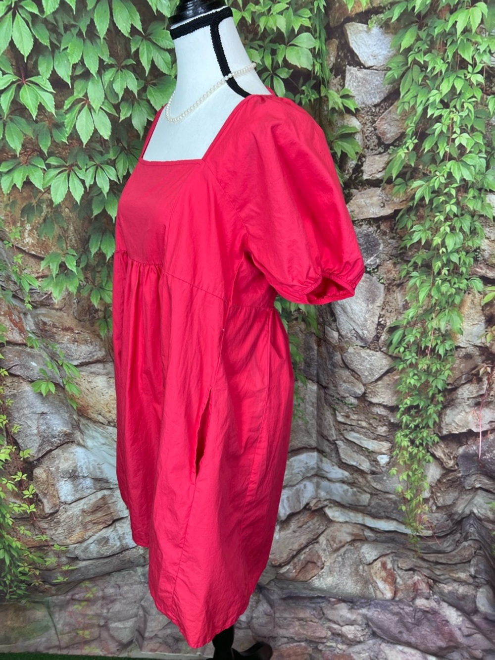 DRAPER JAMES Tomato Red Shirred Back Babydoll Dress, L - Picture 5 of 10